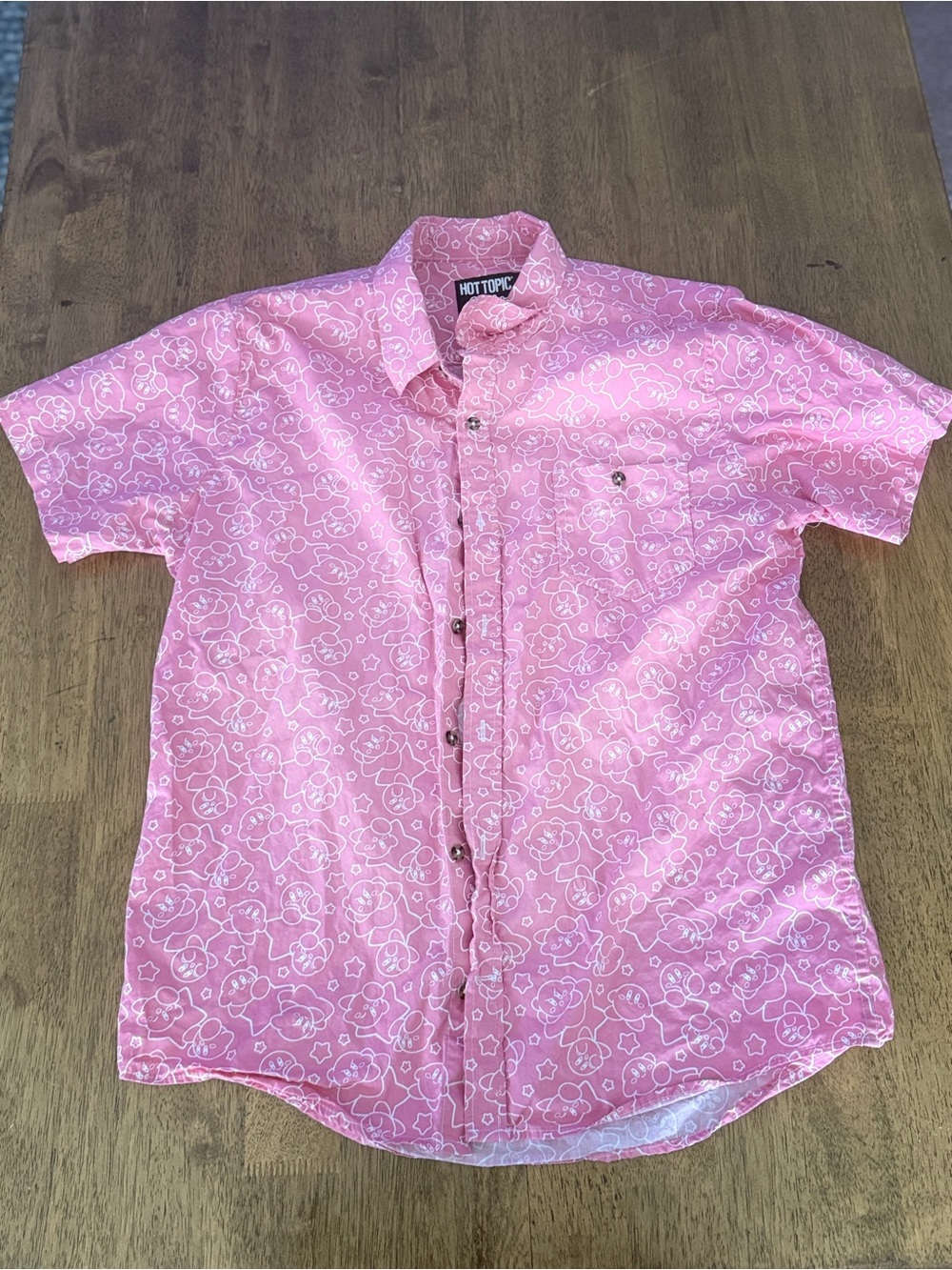 Men’s Hot Topic Pink Short-Sleeve Kirby Button-Down Shirt XL